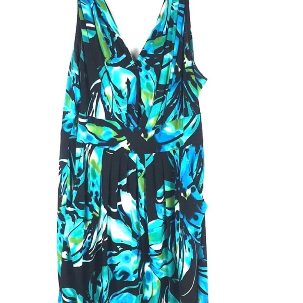 Bisou Bisou Tropical Teal & Black Floral Maxi Dress